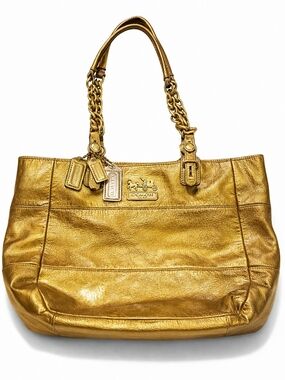Coach Madison Tribeca Gold Leather Tote Shoulder Bag Chain Strap Hangtags